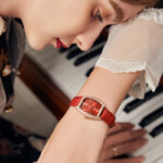 IW.537L I&W Swiss genuine women's watch with barrel-shaped diamond dial, quartz watch, bamboo leather strap, business watch