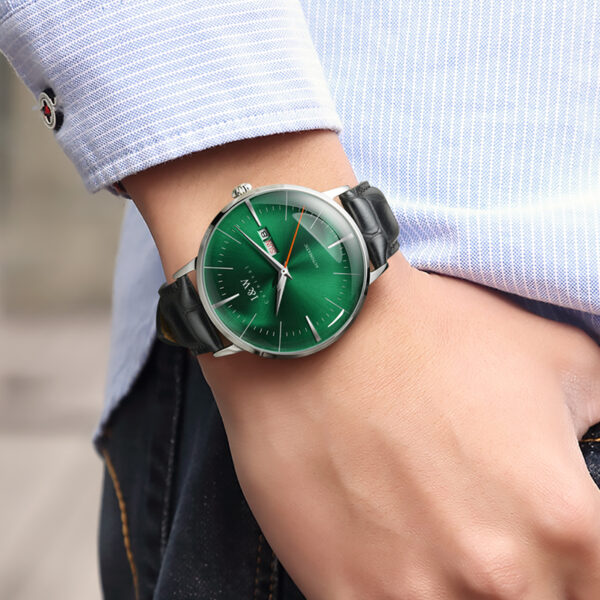 IW.506G I&W Men's Automatic Mechanical Watch with Leather Strap and Dual Calendar Waterproof Thin Sports Watch