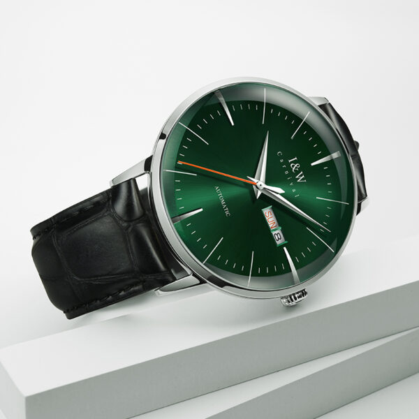 IW.506G I&W Men's Automatic Mechanical Watch with Leather Strap and Dual Calendar Waterproof Thin Sports Watch