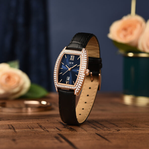 IW.537L I&W Swiss genuine women's watch with barrel-shaped diamond dial, quartz watch, bamboo leather strap, business watch