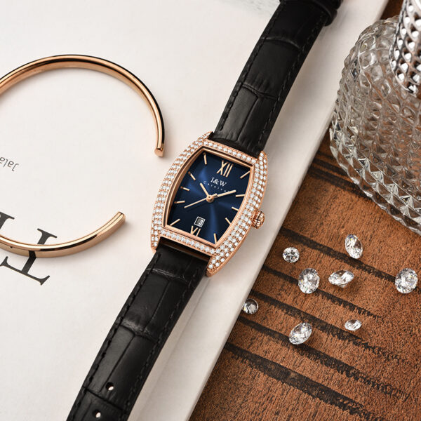 IW.537L I&W Swiss genuine women's watch with barrel-shaped diamond dial, quartz watch, bamboo leather strap, business watch