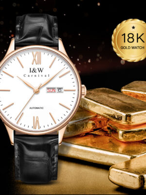 IW.516G I&W Swiss genuine men's watch dual calendar fully automatic mechanical watch 18K gold dial cowhide strap business watch