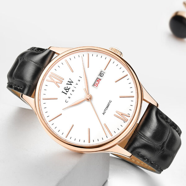 IW.516G I&W Swiss genuine men's watch dual calendar fully automatic mechanical watch 18K gold dial cowhide strap business watch