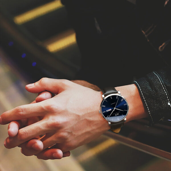 IW.8861G Blue surface and black surface I&W men's fully automatic mechanical watch retro style leather strap business watch Swiss watch