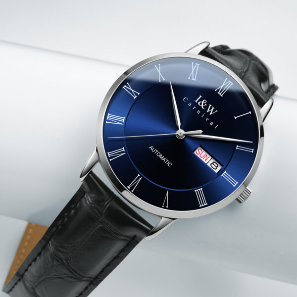 IW.8861G Blue surface and black surface I&W men's fully automatic mechanical watch retro style leather strap business watch Swiss watch