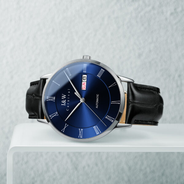IW.8861G Blue surface and black surface I&W men's fully automatic mechanical watch retro style leather strap business watch Swiss watch
