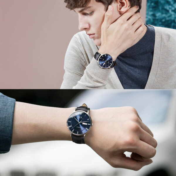 IW.8861G Blue surface and black surface I&W men's fully automatic mechanical watch retro style leather strap business watch Swiss watch