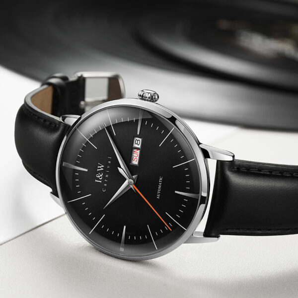 IW.506G I&W Men's Automatic Mechanical Watch with Leather Strap and Dual Calendar Waterproof Thin Sports Watch