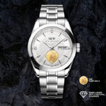 IW.55808G I&W 24K Gold Sailboat Icon Business Watch with Genuine Diamonds and Engraved Dual Calendar Automatic Mechanical Watch Waterproof and Luminous