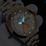 IW.55808G I&W Voyager Series 24K Gold Sailboat Icon Business Watch with Genuine Diamonds and Engraved Dual Calendar Automatic Mechanical Watch Waterproof and Luminous