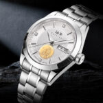 IW.55808G I&W 24K Gold Sailboat Icon Business Watch with Genuine Diamonds and Engraved Dual Calendar Automatic Mechanical Watch Waterproof and Luminous