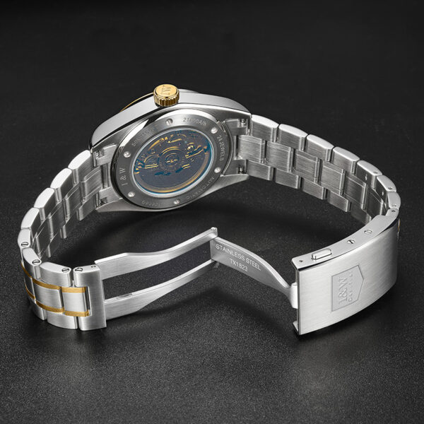 IW.55808G I&W Voyager Series 24K Gold Sailboat Icon Business Watch with Genuine Diamonds and Engraved Dual Calendar Automatic Mechanical Watch Waterproof and Luminous