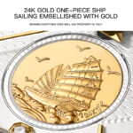 IW.55808G I&W Voyager Series 24K Gold Sailboat Icon Business Watch with Genuine Diamonds and Engraved Dual Calendar Automatic Mechanical Watch Waterproof and Luminous