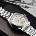 IW.55808G I&W 24K Gold Sailboat Icon Business Watch with Genuine Diamonds and Engraved Dual Calendar Automatic Mechanical Watch Waterproof and Luminous