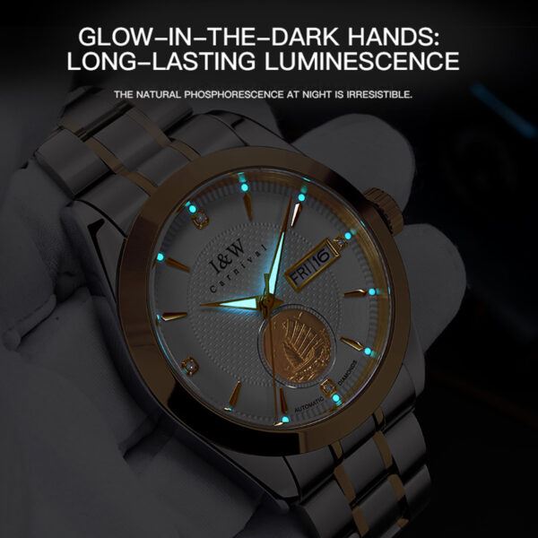 IW.55808G I&W Voyager Series 24K Gold Sailboat Icon Business Watch with Genuine Diamonds and Engraved Dual Calendar Automatic Mechanical Watch Waterproof and Luminous